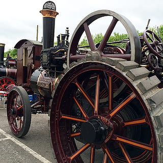 traktor, damp, gammel, maskine, industriel, køretøj, antik, tryk, transportmidler, transportform, hjul, land køretøj, dag, ingen mennesker, udendørs, natur, stationær, himmel, vogn, forældet, forladt, metal, rejse, historie, fortiden, motor køretøj, 1080P, CC0, offentligt domæne, royaltyfrie