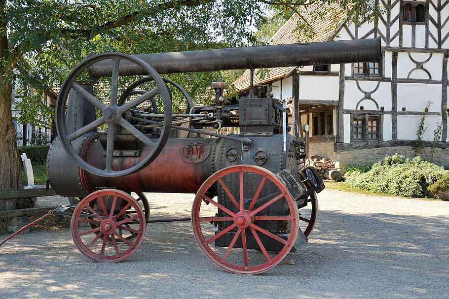 vapor, museu, Dorset machine, vapor, museu, roda, dia, carro de cavalls, transport, roda de vagó, a l'aire lliure, arbre, carro, cap gent, naturalesa, planta, manera de transport, vell, abandonat, arquitectura, llum solar, metall, vehicle terrestre, estructura construïda, resistent, antiguitat, 4K
