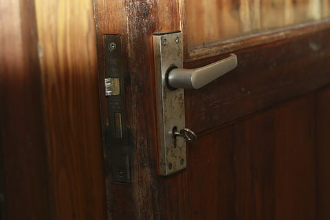 lock, door, security, key, safety, open, unlock, entrance, wood - material, protection, close-up, metal, handle, no people, closed, brown, indoors, latch, old, knob, full frame, doorknob, backgrounds, 4K, CC0, public domain, royalty free