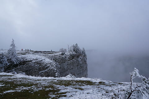 nebbia, inverno, albero, paesaggio, natura, la neve, creux du van, bellezza nella natura, temperatura fredda, scenics - natura, cielo, ambiente, nessuno, scena tranquilla, la tranquillità, acqua, scena non urbana, roccia, roccia - oggetto, all'aperto, 5K, CC0, dominio pubblico, privo di copyright