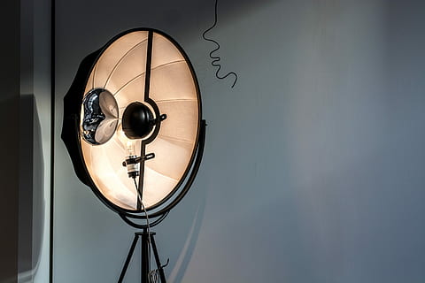 black, studio light, turned, turned-on softbox, wall, decor, interior, lamp, studio, wire, lighting equipment, indoors, no people, arts culture and entertainment, close-up, copy space, music, light, wall - building feature, technology, electricity, focus on foreground, electric light, hanging, day, illuminated, low angle view, reflection, design, luxury, 5K, CC0, public domain, royalty free