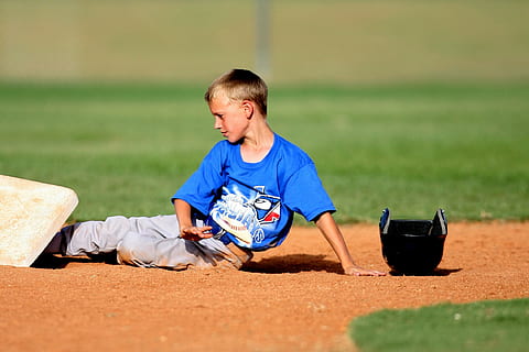 baseball, player, runner, second base, action, slide, safe, helmet, infield, game, competition, boy, field, sport, young, base, uniform, athlete, male, youth, grass, play, dirt, athletics, ballgame, playing, one person, men, day, males, outdoors, emotion, front view, nature, sadness, tired, physical injury, lifestyles, child, childhood, full length, casual clothing, disappointment, effort, 1080P, CC0, public domain, royalty free