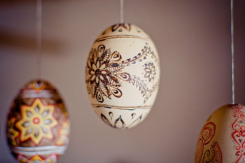 Oval, Weiß, braun, Ei-Anzeige, Ostereier, gezeichnet, gemalt, abhängen, Ostern, Tusche Tusche, hausgemacht, Muster, Blumen-, Ei, verziert, Dekoration, Filigran, Zeichnung, Malerei, Deko, Kulturen, aufwendig, drinnen, Nahansicht, Feier, Urlaub, Fokus auf den Vordergrund, hängend, keine Leute, Kunst und Handwerk, Design, Gruppe von Objekten, Stillleben, Essen und Trinken, Blumenmuster, Wohngebäude, Veranstaltung, 1080P, CC0, gemeinfrei, lizenzfrei