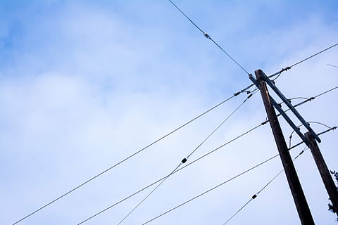 black, electric, post, cloudy, sky, cable, photo, power lines, electrical, hydro, blue, power line, telephone line, electricity, outdoors, day, no people, nature, close-up, connection, technology, low angle view, power supply, fuel and power generation, cloud - sky, complexity, telephone pole, pole, electricity pylon, 1080P, CC0, public domain, royalty free