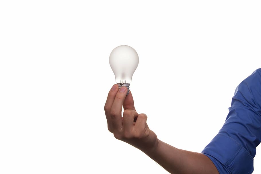 clear bulb, lamp, idea, pear, view, thought, inspiration, electricity, energy, economical, creativity, invention, solution, knowledge, know, science, savings, save, voltage, flow, power supply, consider, thinking, think, pondering, intelligent, smart, enlighten, light, luminous, brilliant, genius, creation, intelligence, creative, efficiency, durable, light Bulb, electric Lamp, ideas, business, lighting Equipment, success, innovation, human Hand, illuminated, studio shot, white background, hand, copy space, one person, human body part, holding, indoors, single object, cut out, adult, men, fuel and power generation, technology, body part, human arm, human limb, finger, 5K