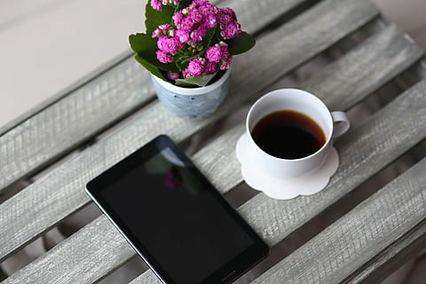 little, pink, flowers, pot, various, items, flora, table, coffee, cute, magazine, plant, blossom, beautiful, cup, coffee - Drink, business, technology, cafe, drink, coffee Cup, coffee Break, flower, wireless technology, tea - hot drink, flowering plant, refreshment, freshness, food and drink, mug, high angle view, communication, indoors, nature, hot drink, no people, crockery, 5K