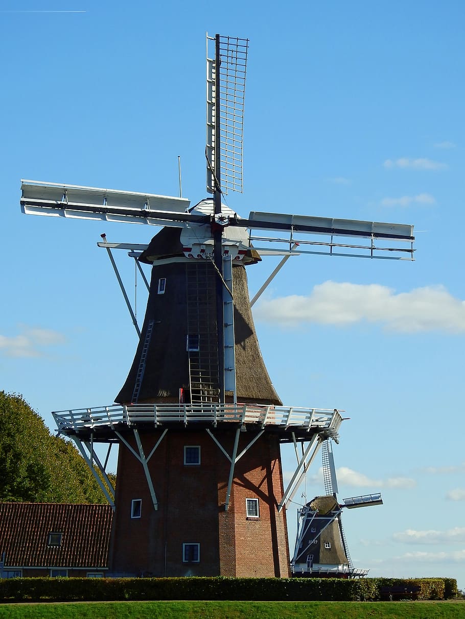 moară, moara de vant, clădire, cer, aripă, vânt, Friesland, Olanda, istoricește, energie regenerabila, Putere eoliana, turbină eoliană, mori tradiționale de vânt, Energie alternativa, arhitectură, conservarea mediului, turbină, combustibil și generarea de energie electrică, mediu inconjurator, construită, natură, peisaj, zi, exteriorul clădirii, camp, rural, lamă, teren, nici o persoana, în aer liber, 4K