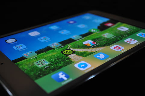 close-up photo, turned-on tablet computer, showing, green, grass field wallpaper, Ipad, Tablet, Application, Mobile, modern, phone, mobility, cellular phone, mobile phone, digital, multimedia, information, internet, screen, smartphone, gadget, touchpad, portable, display, wifi, touchscreen, technology, no people, black background, close-up, computer equipment, number, equipment, multi colored, indoors, communication, wireless technology, mobile app, business, connection, portable information device, night, electronics industry, studio shot, smart phone, illuminated, keypad, 4K, CC0, public domain, royalty free
