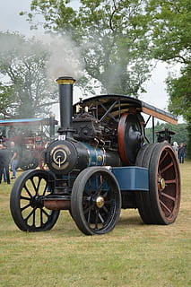 vapeur, moteur, moteur de traction, plante, terre, champ, transport, journée, la nature, arbre, roue, mode de transport, herbe, en plein air, véhicule terrestre, personne, militaire, Stationnaire, l'histoire, croissance, architecture, le passé, canon, 5K, CC0, domaine public, libre de droits