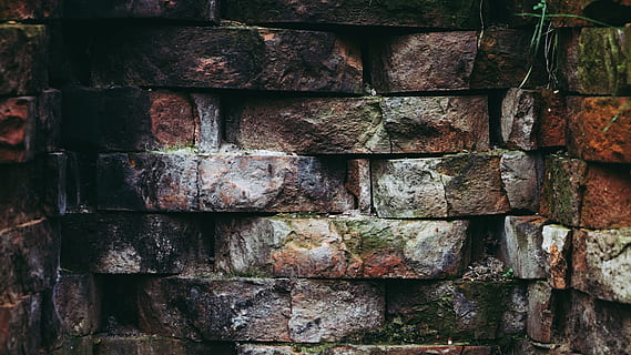 brown, grey, brick wall, bricks, brickwork, close -up, design, dirty, exterior, moss, pattern, rough, solid, surface, wall, full frame, backgrounds, no people, stack, day, architecture, textured, wall - building feature, close-up, brick, built structure, old, outdoors, weathered, repetition, large group of objects, stone wall, 4K, CC0, public domain, royalty free