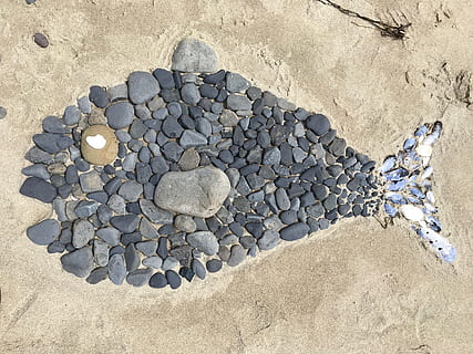 pez, rocas, playa, roca - objeto, geología, Guijarro, industria, minería, nadie, tierra, naturaleza, arena, rock, día, sólido, luz del sol, vista de alto ángulo, piedra, al aire libre, gran grupo de objetos, piedra - objeto, belleza en la naturaleza, creatividad, tranquilidad, forma, 4K, CC0, dominio público, libre de derechos