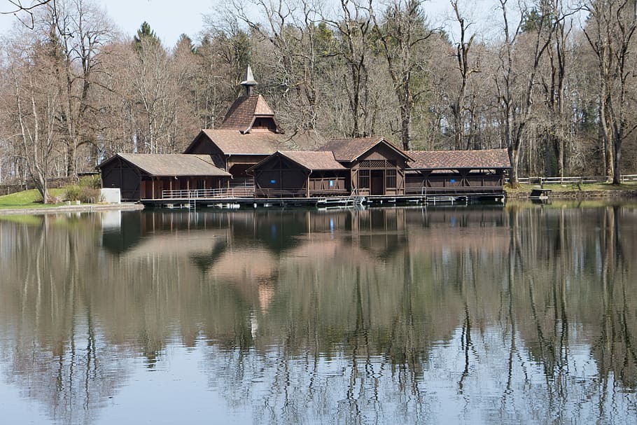 reflection, waters, lake, puddle, architecture, water, built structure, building exterior, building, no people, tree, nature, tranquility, house, day, beauty in nature, tranquil scene, plant, outdoors, waterfront, bare tree, luxury, 5K