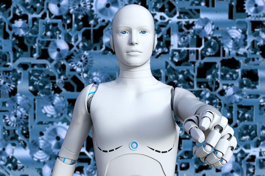 il·lustració de robot blanc, robot, cyborg, futurista, android, cibernètica, intel·ligència, representació humana, representació, venda al detall, tecnologia, cap gent, a l'interior, compres, botiga, semblança femenina, plàstic, maniquí, visualització al detall, joguina, artificial, sol objecte, brillant, color plata, consumisme, 2K