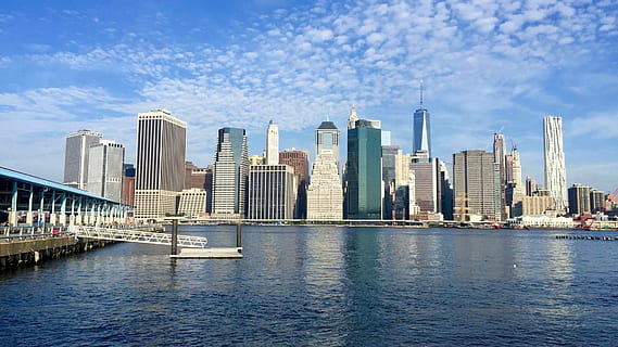 view, lower, manhattan, urban Skyline, skyscraper, cityscape, uSA, downtown District, architecture, urban Scene, famous Place, city, new York City, river, built Structure, building Exterior, modern, manhattan - New York City, office building exterior, water, building, sky, landscape, cloud - sky, residential district, travel destinations, tower, nature, waterfront, tall - high, no people, bridge - man made structure, outdoors, financial district, 1080P, CC0, public domain, royalty free