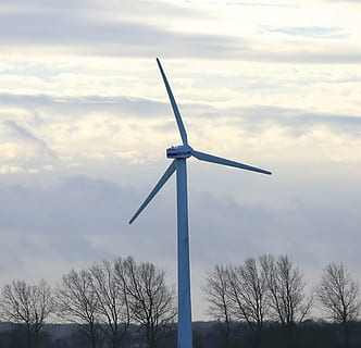 molí de vent, ales, mecànic, vent, energia alternativa, energia renovable, cel, núvol - cel, aerogenerador, turbina, generació de combustible i energia, energia eòlica, conservació del medi ambient, arbre nu, arbre, medi ambient, vista d’angle baix, naturalesa, cap gent, tecnologia, dia, a l'aire lliure, planta, escena rural, recursos sostenibles, Font d'alimentació, 2K, CC0, domini públic, lliure de regalies