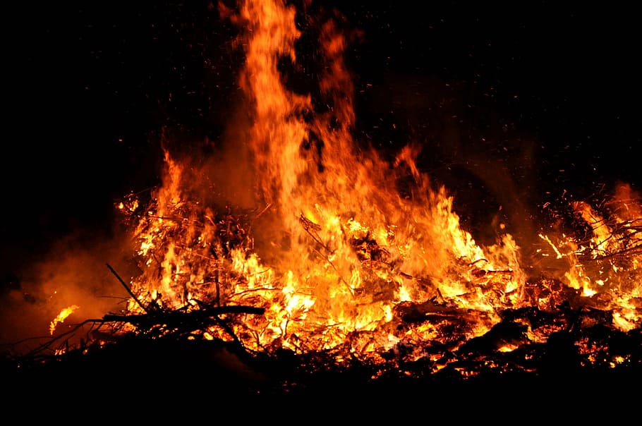 fotografi, api kayu, api paskah, api, malam, pembakaran, suhu panas, bersinar, bahaya, tidak ada orang, di luar rumah, kebakaran hutan, pohon, api - fenomena alam, gerakan, api unggun, tanda peringatan, komunikasi, tanda, alam, kecelakaan dan bencana, tanah, warna oranye, asap - struktur fisik, bahan kayu, neraka, 4K