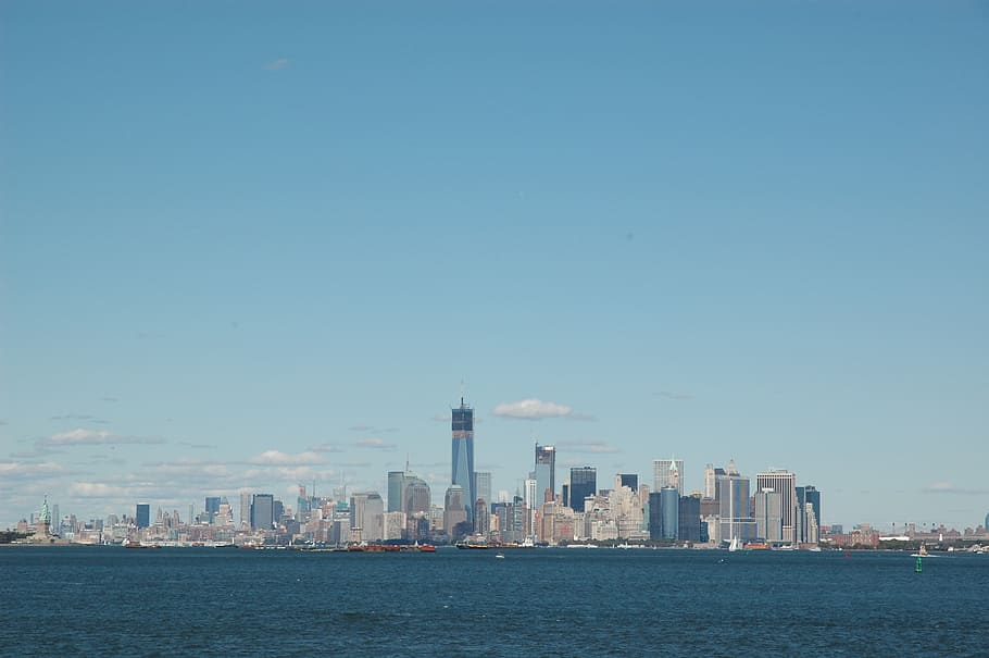 orizzonte, fiume, cielo, blu, paesaggio urbano, vista, costruzione, centro, grattacielo, panorama, Lower Manhattan, New York, esterno dell'edificio, architettura, città, struttura costruita, edificio per uffici esterno, skyline urbano, paesaggio, acqua, destinazioni di viaggio, lungomare, natura, moderno, alto - alto, viaggio, Torre, nessuno, distretto finanziario, all'aperto, 2K