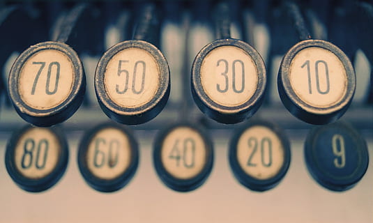 four, round, gray, 70, 50, 30,, 10 buttons, numbers, checkout, pay, keys, old, old fashioned, old checkout, retro, machine, seventy, fifty, thirty, ten, text, letter, close-up, indoors, western script, alphabet, no people, number, communication, antique, capital letter, choice, in a row, group of objects, retro styled, variation, single word, still life, sweet food, 2K, CC0, public domain, royalty free