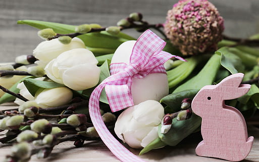 white, petaled flowers, beside, pink, rabbit figurine, easter egg, easter, willow catkin, egg, decoration, easter greeting, easter decorations, spring, deco, tradition, easter decor, happy easter, greeting card, postcard, easter greetings, loop, osterkarte, background, tulips, flowers, map, easter theme, easter bunny, hare, white tulips, ornament, vegetable, food and drink, freshness, food, healthy eating, wellbeing, no people, close-up, still life, indoors, green color, raw food, variation, large group of objects, choice, artichoke, wood - material, root vegetable, day, radish, vegetarian food, 5K, CC0, public domain, royalty free