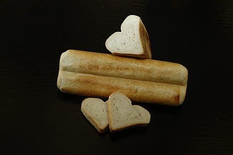 heart bread, bread, baked, baker, bread production, dining, food, craft, heart, speciality, snack, freshness, gourmet, backgrounds, positive emotion, heart shape, food and drink, indoors, close-up, love, no people, still life, emotion, studio shot, wood - material, black background, art and craft, creativity, cut out, table, two objects, 4K, CC0, public domain, royalty free