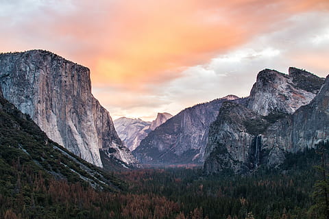 breathe - yosemite, yosemite national park, mountain, mountain range, sunset, valley, yosemite, big sky, sunrise, granite, waterfall, forest, lake, tree, half dome, vsco, canon, scenics - nature, sky, cloud - sky, beauty in nature, environment, nature, landscape, rock, rock - object, land, solid, travel destinations, travel, non-urban scene, majestic, no people, mountain peak, outdoors, coniferous tree, pine tree, pine woodland, 5K, CC0, public domain, royalty free