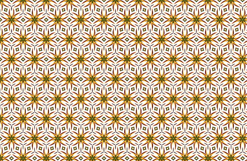 seamless, wallpaper, background, pattern, stars, geometric, green, orange, yellow, brown, backgrounds, geometric shape, no people, full frame, design, shape, circle, indoors, repetition, creativity, choice, variation, nature, teamwork, simplicity, side by side, floral pattern, ornate, 4K, CC0, public domain, royalty free