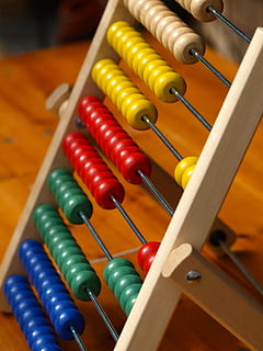 brown, multicolored, abacus, slide rule, count, math, mathematics, school, wood - material, indoors, close-up, no people, focus on foreground, in a row, bead, education, multi colored, still life, selective focus, learning, table, high angle view, calculating, work tool, music, 2K, CC0, public domain, royalty free