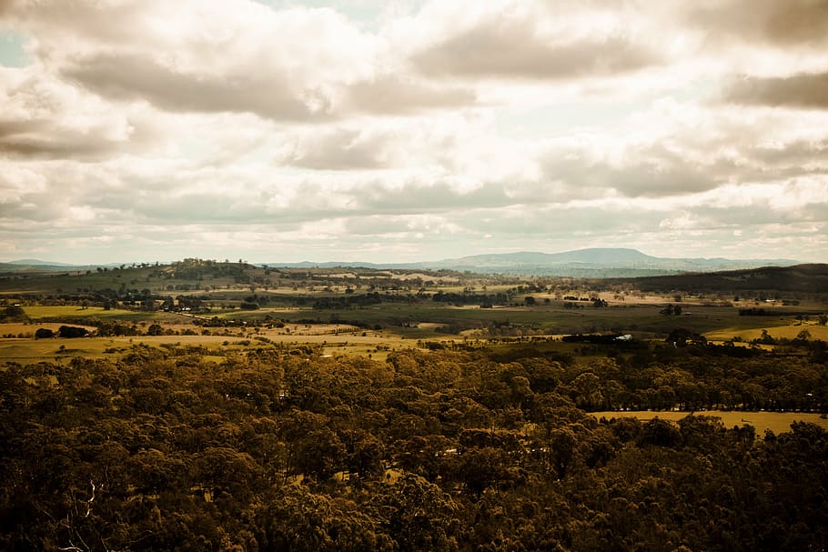 Landschaft, Aussicht, Hügel, Wolken, Entfernung, Vegetation, Natur, Wald, Felder, wolke - himmel, Umgebung, Himmel, Szenen - Natur, ruhige Szene, Ruhe, Schönheit in der Natur, Pflanze, Nicht-städtische Szene, keine Leute, Baum, Land, Tag, Feld, draußen, ländliche Szene, idyllisch, Horizont über Land, 5K