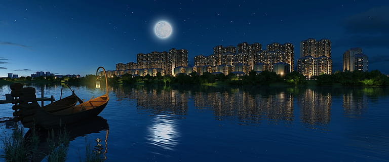 Gebäude, Animation, Single, Rahmen, ein einzelner Frame, Mond, Reflexion, Gebäudehülle, die Architektur, Nacht-, gebaute Struktur, Vollmond, Himmel, Reiseziele, Natur, Wasser, Dämmerung, Stadt, Geschichte, Astronomie, Platz, keine Leute, die Vergangenheit, Stadtbild, draußen, dunkel, Mondlicht, Wolkenkratzer, 1080P, CC0, gemeinfrei, lizenzfrei