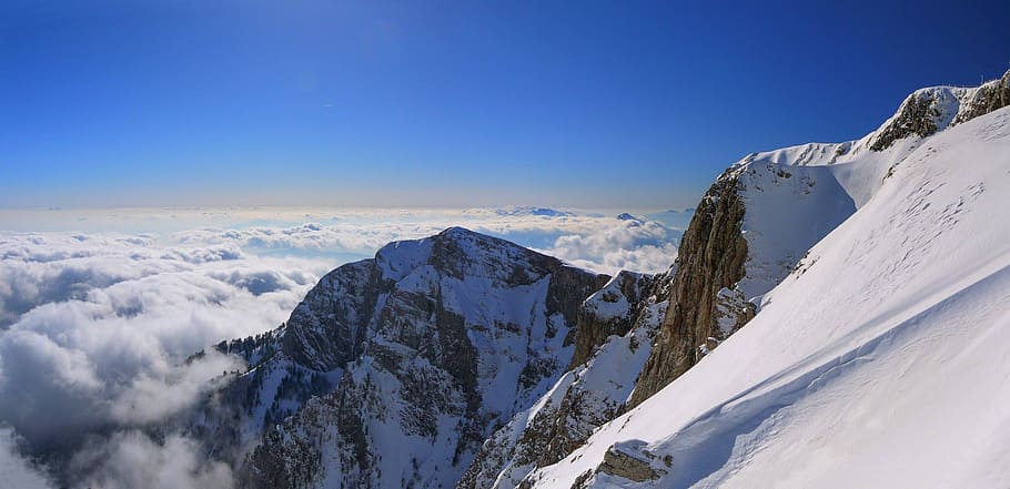 zăpadă, panoramic, iarnă, natură, gheaţă, temperatura rece, cer, scenice - natura, Munte, mediu inconjurator, frumusețe în natură, peisaj, de munte, albastru, un munte acoperit de zăpadă, călătorie, nor - cer, destinații de călătorie, sport de iarna, varf de munte, activitate, în aer liber, nici o persoana, 1080P