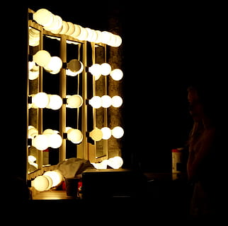 turned-on vanity mirror, vanity, mirror, lights, wall, bulbs, incandescent, bathroom, indoor, architect, apartment, warm, modern, idea, interior, home, design, illuminated, lighting equipment, indoors, night, dark, one person, electricity, book, real people, technology, electric lamp, sitting, glowing, publication, domestic room, decoration, light, lifestyles, business, 2K, CC0, public domain, royalty free