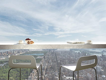 arquitectura, cgi, hacer, cielo, nadie, nube - cielo, día, silla, al aire libre, asiento, naturaleza, ausencia, vacío, mesa, café, restaurante, negocio, edificio, estructura construida, transporte, comida y bebida, luz del sol, vaso, 4K, CC0, dominio público, libre de derechos