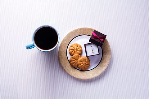 food, caffeine, coffee, cup, beverage, box, cookies, drink, espresso, mug, ring, romance, food and drink, coffee - drink, coffee cup, refreshment, indoors, freshness, directly above, studio shot, no people, table, high angle view, bowl, nut, healthy eating, plate, snack, sugar cube, breakfast, crockery, 2K, CC0, public domain, royalty free
