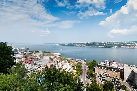 santo, lorenz, attuale, Québec, Canada, America, architettura, costruzione, storicamente, Luoghi di interesse, esterno dell'edificio, struttura costruita, città, cielo, acqua, mare, nuvola - cielo, vista dall'alto, natura, albero, pianta, giorno, quartiere residenziale, paesaggio urbano, nessuno, all'aperto, orizzonte, orizzonte sull'acqua, 4K, CC0, dominio pubblico, privo di copyright