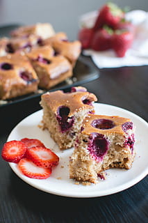 cherry, sponge cake, Homemade, cake, cherries, close up, dessert, pastry, sweet, food and drink, plate, indoors, no people, sweet food, focus on foreground, food, freshness, ready-to-eat, table, indulgence, fruit, still life, close-up, temptation, serving size, berry fruit, baked, breakfast, muffin, snack, 5K, CC0, public domain, royalty free