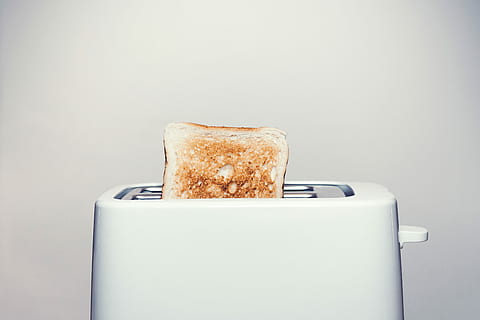 Toasting, bread, equipment, kitchen, kitchenware, light, minimal, minimalistic, simple, simplistic, toast, toaster, white, food, breakfast, toasted Bread, appliance, no People, meal, heat - temperature, food and drink, studio shot, indoors, technology, close-up, copy space, white background, morning, drink, colored background, coffee, 2K, CC0, public domain, royalty free