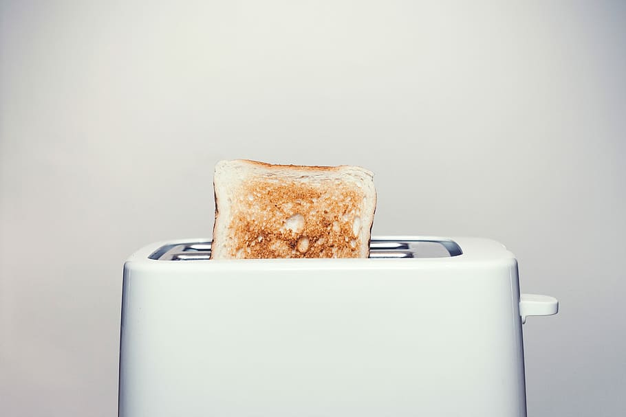 Toasting, bread, equipment, kitchen, kitchenware, light, minimal, minimalistic, simple, simplistic, toast, toaster, white, food, breakfast, toasted Bread, appliance, no People, meal, heat - temperature, food and drink, studio shot, indoors, technology, close-up, copy space, white background, morning, drink, colored background, coffee, 2K