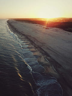 grau, Strandsand, golden, Stunde, Antenne, Fotografie, Küste, Ufer, Sand, Strand, Sonnenuntergang, Sonnenaufgang, Himmel, Wasser, Schönheit in der Natur, Meer, Szenen - Natur, ruhige Szene, Natur, Ruhe, Sonne, Land, Sonnenlicht, Horizont, Nicht-städtische Szene, keine Leute, idyllisch, Linseneffekt, Bewegung, Horizont über Wasser, draußen, 2K, CC0, gemeinfrei, lizenzfrei