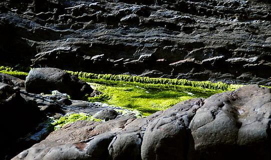 grauer Steinberg, Moos, Rock, Klippen, Cliff, Bretagne, atlantisch, Küste, Meer, Ozean, Wasser, Welle, Strand, Horizont, Urlaub, Natur, Rock - Objekt, draußen, Schönheit in der Natur, solide, Szenen - Natur, keine Leute, Felsformation, Nicht-städtische Szene, grüne Farbe, Ruhe, Umgebung, Wasserfall, Bewegung, Berg, ruhige Szene, Land, idyllisch, fließend, fließendes Wasser, 4K, CC0, gemeinfrei, lizenzfrei