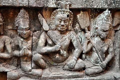 angkor, hinduism, faces, temple complex, history, sculpture, historically, temple, khmer, asia, cambodia, unesco world heritage, architecture, statue, religion, buddhism, cultures, temple - Building, carving - Craft Product, famous Place, ancient, art and craft, representation, human representation, male likeness, creativity, craft, the past, belief, spirituality, no people, built structure, place of worship, day, ancient civilization, carving, ornate, bas relief, 4K, CC0, public domain, royalty free