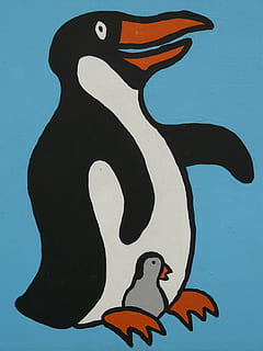 pinguin, comic, figura, imagine, a picta, personaj de desene animate, desen, amuzant, animal, bine dispus, reprezentarea animalelor, arta culturii și divertismentului, muzică, pictura in acuarela, nici o persoana, cerneală, reprezentare, artă și sculptură, creativitate, a închide, animale tematice, albastru, ambarcațiune, pasăre, natură, zi, animale vertebrate, în interior, cer, animale sălbatice, culoare neagră, pictat, fundal albastru, 2K, CC0, domeniu public, fără drepturi de autor