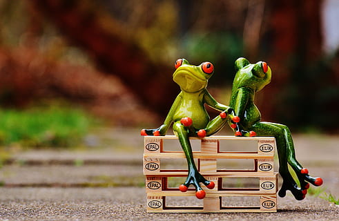 vrienden, zitten, pallets, kikkers, europallets, rust uit, breken, grappig, schattig, pret, zijn, voor twee, kikker, speelgoed-, vertegenwoordiging, focus op de voorgrond, kinderjaren, creativiteit, menselijke representatie, kunst en ambacht, beeldje, dag, eten en drinken, natuur, vervoer, detailopname, buitenshuis, hout - materiaal, herfst, 5K, CC0, publiek domein, royaltyvrij