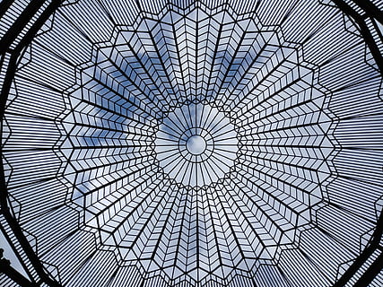 Kreis, Design, gestalten, Muster, Symbol, kreativ, Dekoration, Layout, Emblem, runden, Geometrische Figur, die Architektur, Kuppel, gebaute Struktur, Decke, Vollbild, keine Leute, drinnen, Hintergründe, direkt darunter, Glas - Material, Dachfenster, Himmel, Flachwinkelansicht, konzentrisch, Architektur und Kunst, aufwendig, 4K, CC0, gemeinfrei, lizenzfrei