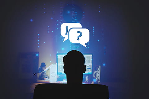 thinking, problem, picture, one person, silhouette, communication, blue, technology, men, illuminated, adult, screen, connection, wireless technology, device screen, music, rear view, night, indoors, males, arts culture and entertainment, occupation, light, stage, computer icon, 5K, CC0, public domain, royalty free