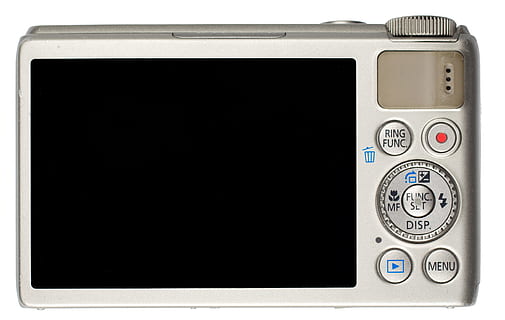 Digital Camera, Camera, Camera, Compact, camera, back, display, rear, view, backside, digital, technology, old-fashioned, retro styled, electronics industry, no people, white background, communication, copy space, cut out, close-up, push button, connection, single object, telephone, obsolete, control, keypad, indoors, equipment, screen, old, electrical equipment, message, power supply, 4K, CC0, public domain, royalty free