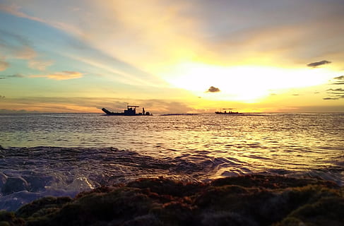 Kenting, hav, skib, himmel, solnedgang, vand, scenics - natur, sky - himmel, skønhed i naturen, orange farve, nautiske fartøj, transportmidler, horisont, horisont over vand, transportform, natur, rolig scene, ro, ingen mennesker, idyllisk, udendørs, 1080P, CC0, offentligt domæne, royaltyfrie