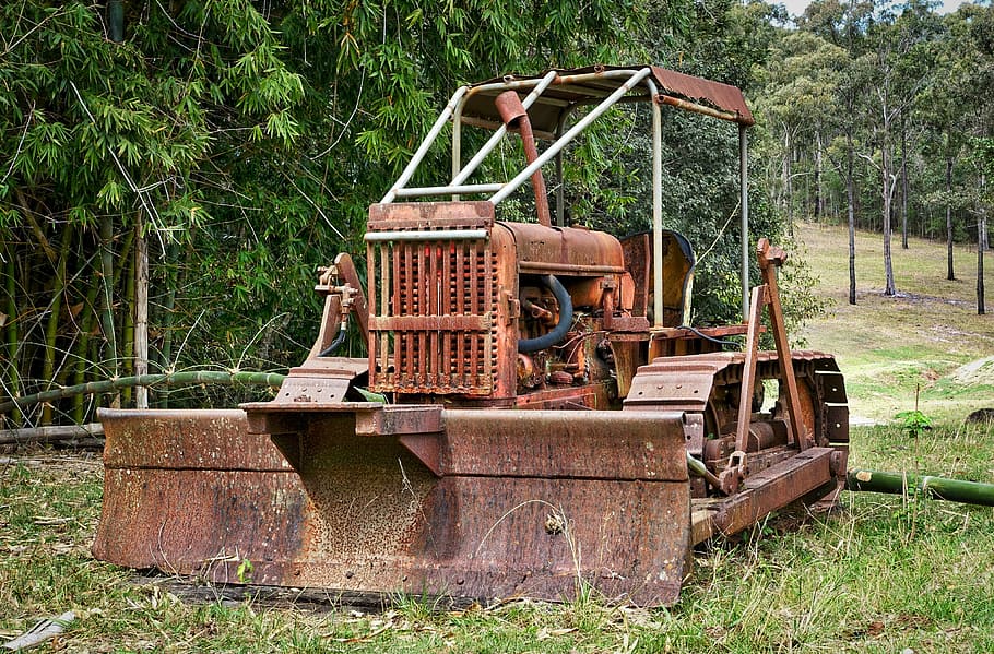 buldozer, rezavý, konstrukce, traktor, Earthmover, bagr, stroje, stroj, zařízení, výkop, rostlina, pole, opuštěný, zemědělské stroje, den, tráva, přistát, starý, zemědělských strojů, poškozen, nikdo, přeprava, Příroda, kov, zastaralý, způsob dopravy, pozemního vozidla, run-down, venku, zhoršení, 4K