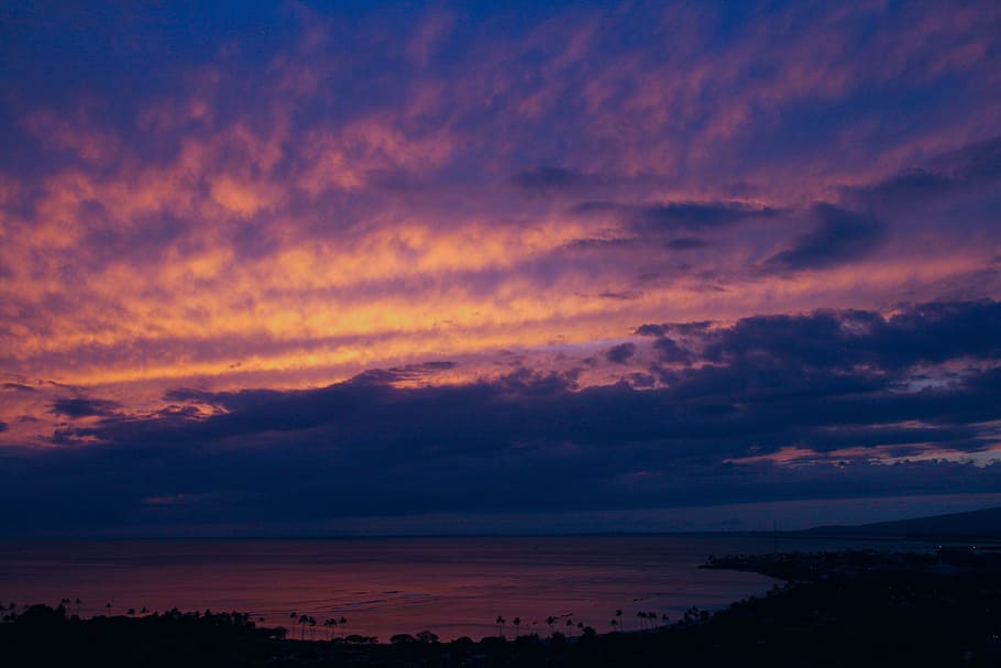 posta de sol, rosa, blau, núvols, paisatge marí, naturalesa, Hawaii, porpra, viatjar, vacances, paradís, colorit, cel, vespre, a l'aire lliure, oceà, núvol - cel, bellesa a la natura, escenics - natura, cel dramàtic, cloudscape, medi ambient, tranquil·litat, nit, fosc, escena tranquil·la, atmosfera, cap gent, paisatge, por, meteorologia, cel romàntic, 4K