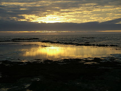 marée basse, le coucher du soleil, des nuages, ciel, mer, océan, plage, eau, nuage - ciel, paysages - nature, beauté dans la nature, réflexion, tranquillité, scène tranquille, idyllique, personne, la nature, terre, couleur orange, scène non urbaine, horizon, horizon au-dessus de l'eau, en plein air, 2K, CC0, domaine public, libre de droits