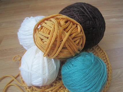 knitting, tangle, acrylic, still life, high angle view, textile, indoors, hat, wool, art and craft, ball of wool, close-up, no people, material, clothing, pattern, table, wood - material, creativity, craft, softness, thread, directly above, turquoise colored, 1080P, CC0, public domain, royalty free